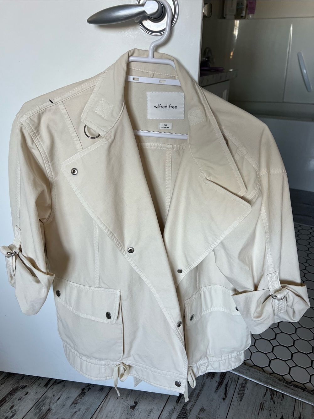 Wilfred Free Cream Utility Jacket with Roll-Tab Sleeves